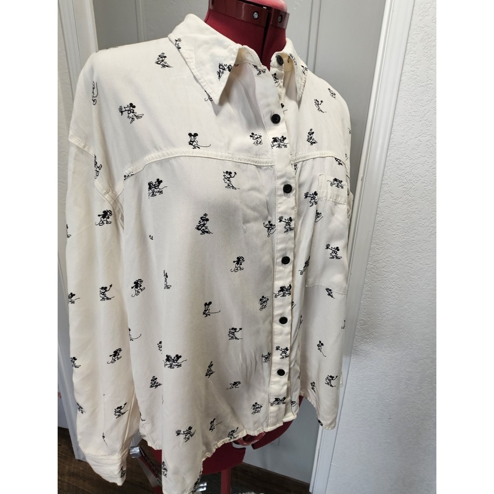 Disney World Mickey Mouse Print Button Front Shirt Large